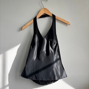 Vintage Y2K David's Bridal Women's Black Satin Halter Top Button Closure Size 4